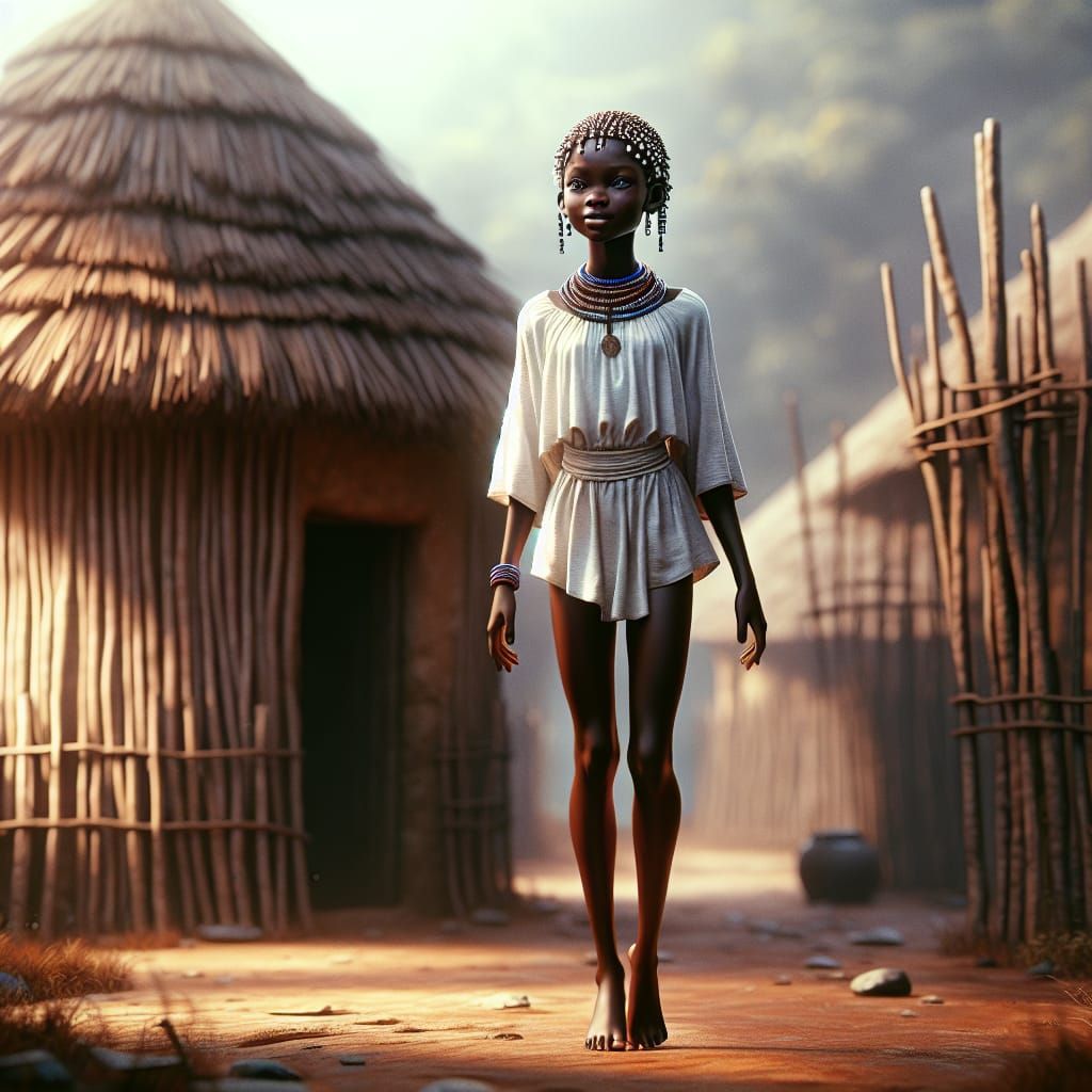 Igbo Girl in African Village Fantasy Art