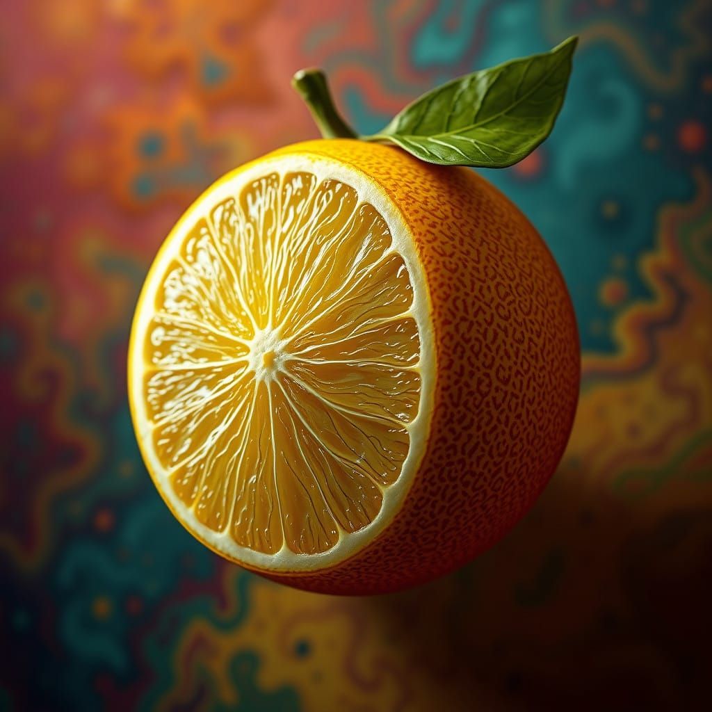 Surrealistic Lemon in Deep, Rich Colors with Intricate Patte...