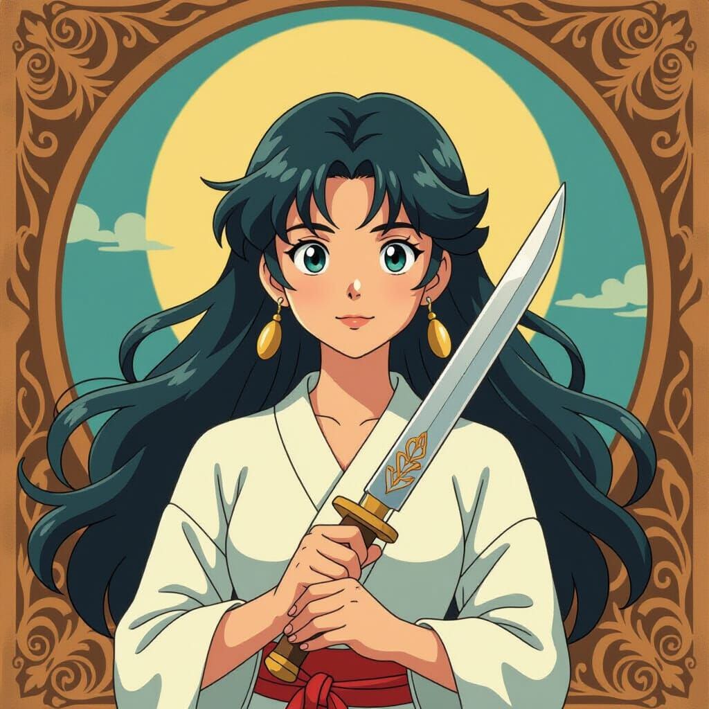 Girl with Hecate's Knife in Studio Ghibli Style