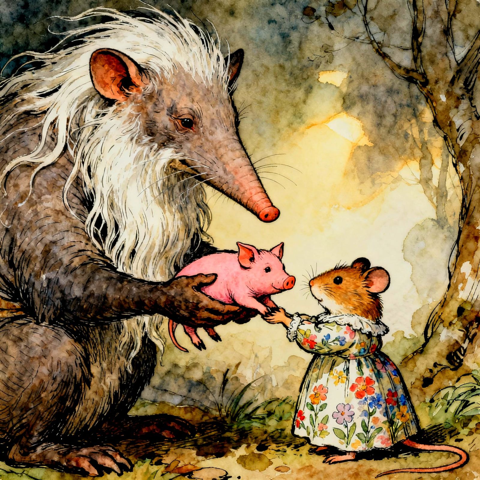 Whimsical Aardvark Gifts Hamster Piglet in Watercolour