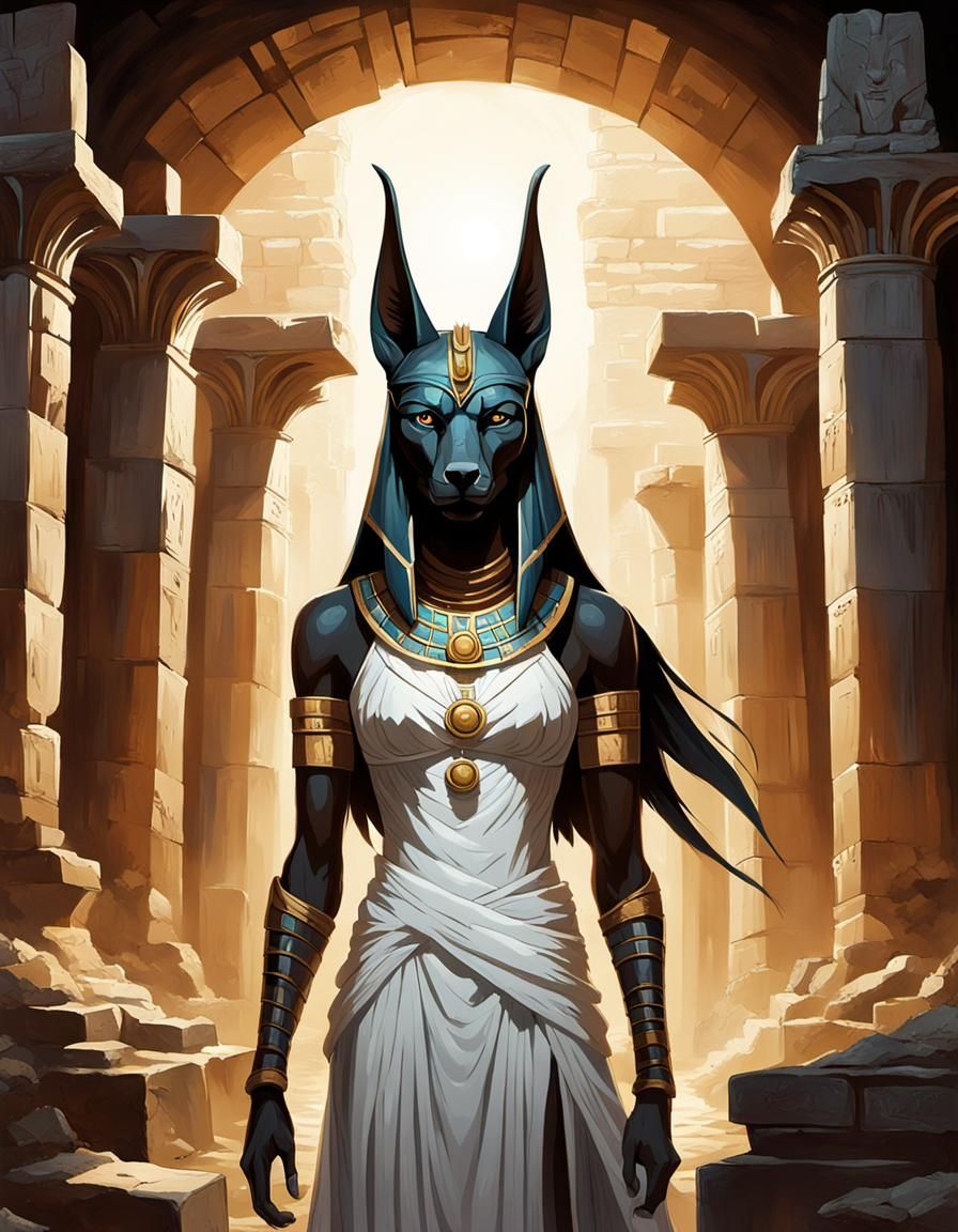 Female Anubis in Art Nouveau Tomb