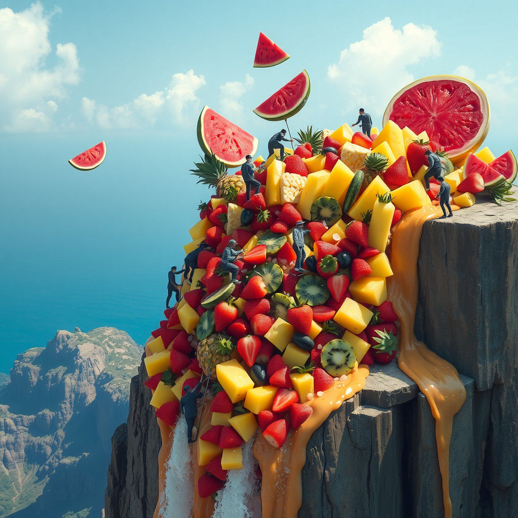 Giant Fruit Salad Landscape with Waterfall
