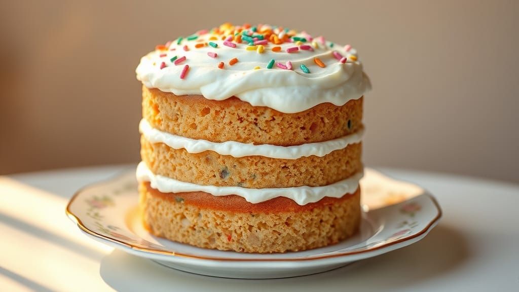 Decadent Cake in Whimsical Style with Colorful Sprinkles