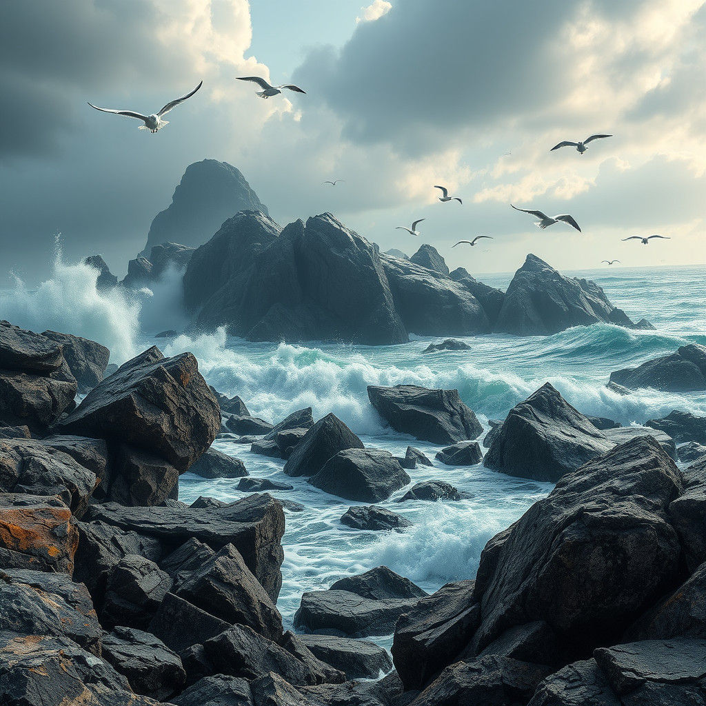 Dramatic Coastal Scene in High-Fantasy Style