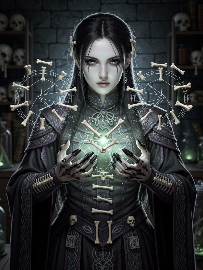 Female Necromancer Maps Dead in Dark Fantasy Concept Art