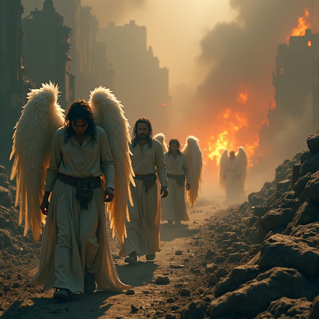Angels Drag Sinners to Hell in Apocalyptic Landscape