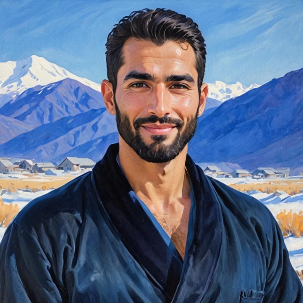 Serene Man in Blue Robe: Impasto Oil Painting