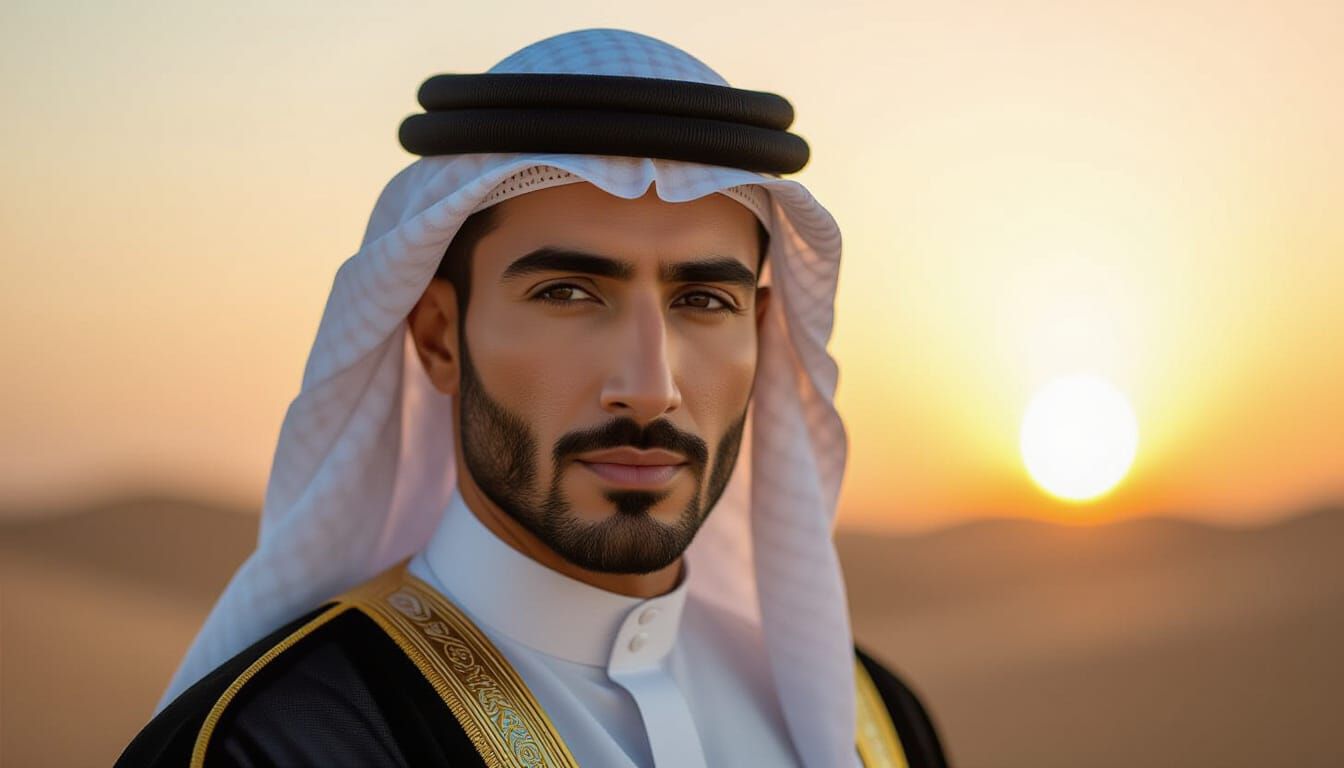 Noble Middle Eastern Man in Desert Sunset