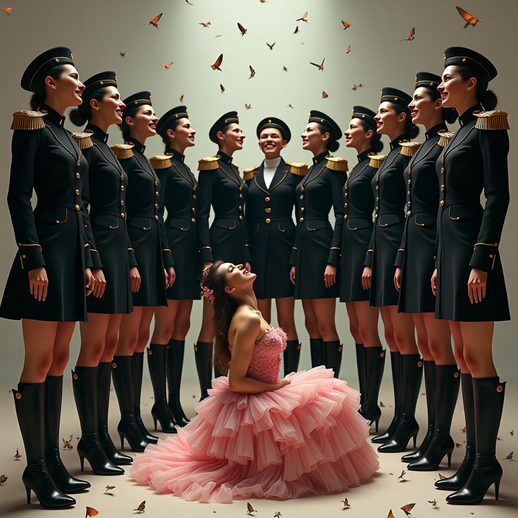 Military Ladies Laughing: Art Nouveau Digital Illustration