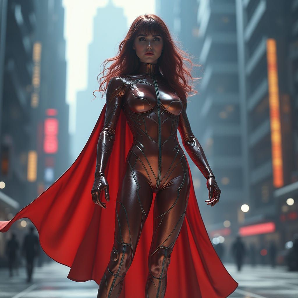 Epic Hyperreal Superheroine Reigns Over Futuristic Metropoli...