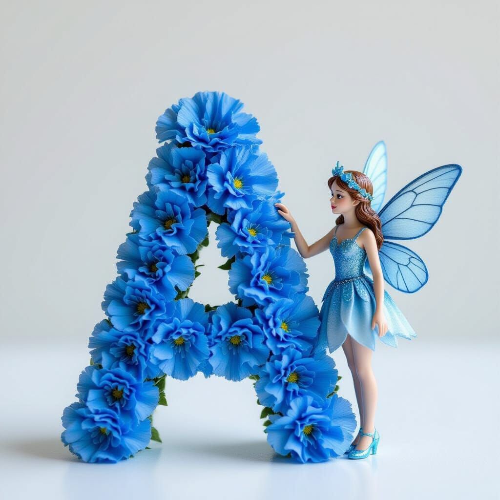Little Blue Fairy Beside Carnation Letter A