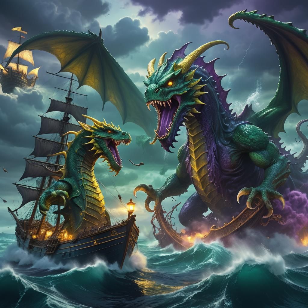 Majestic Water Dragon vs Cthulhu in Epic Sea Battle
