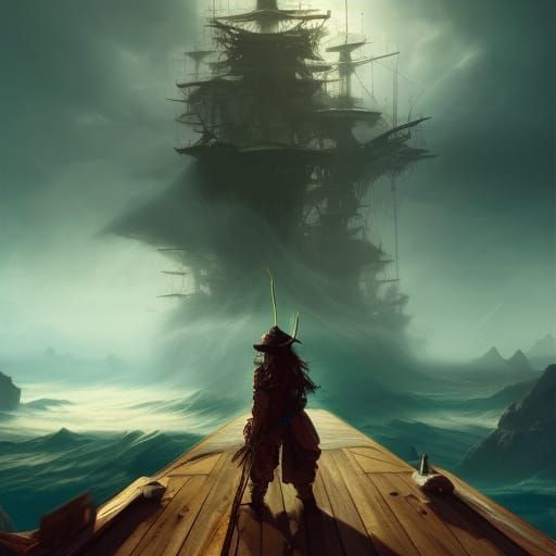Pirate Ship on the Horizon in Detailed Matte Painting