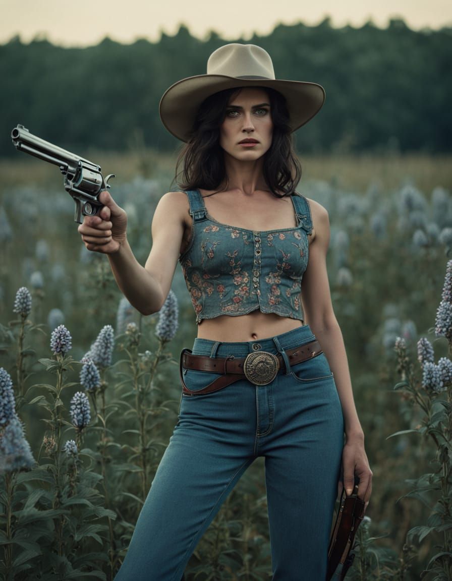 Defiant Gunslinger in Dusky Flower Field