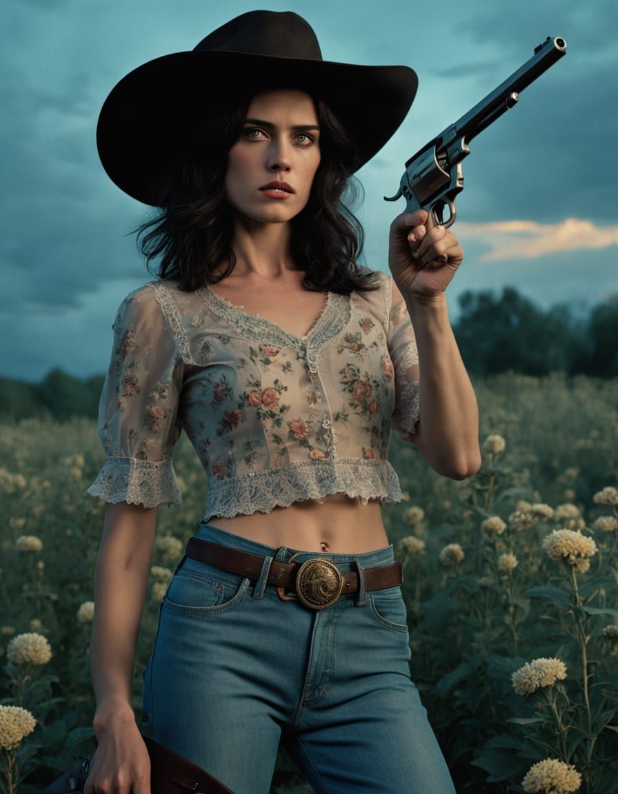Defiant Gunslinger in Dusky Flower Field