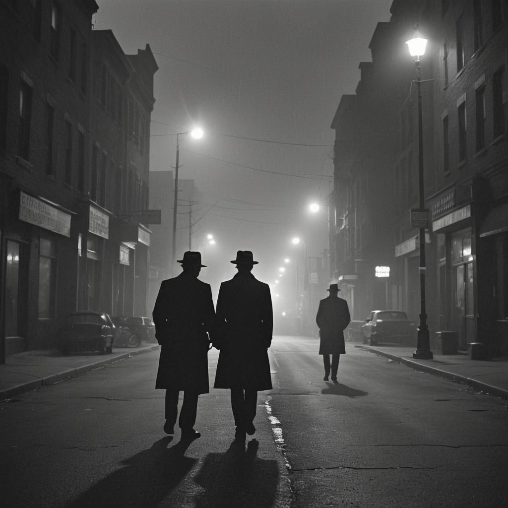 Noir Confrontation Under Lightning