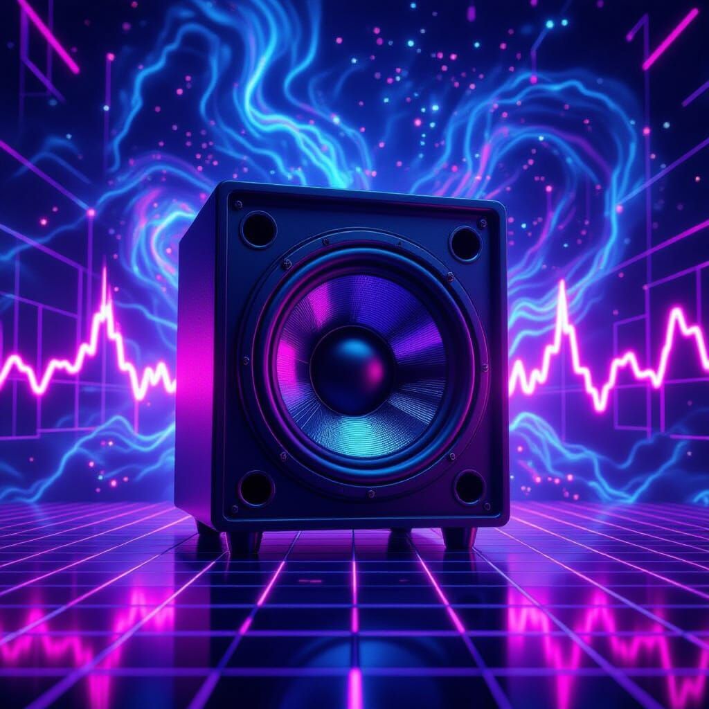 Synthwave Album Art: Neon Grids and Subwoofer
