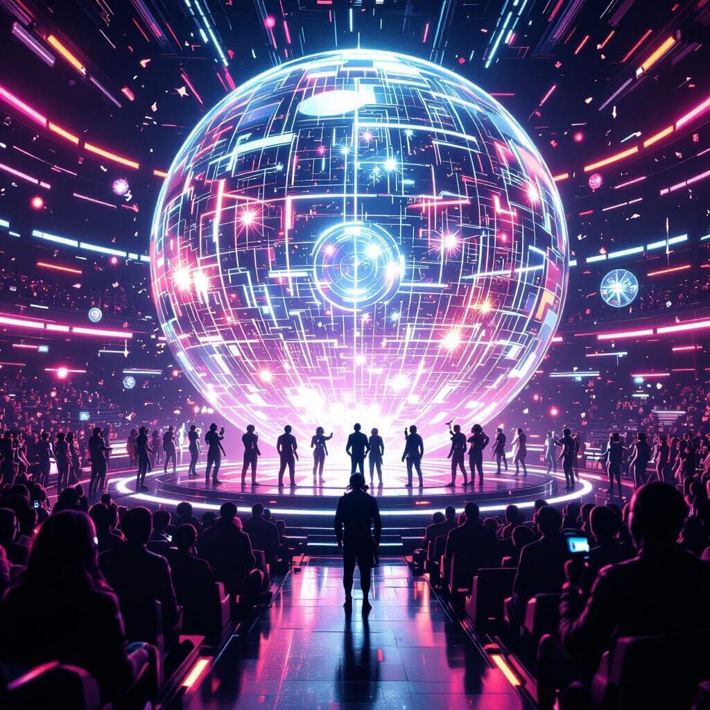 Digital Warriors in Neon Light Arena, Hyperrealistic 8K