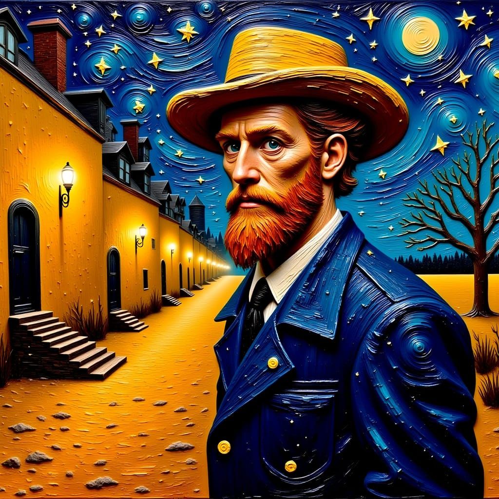 Van Gogh Portrait in Impasto Oil Paint Style