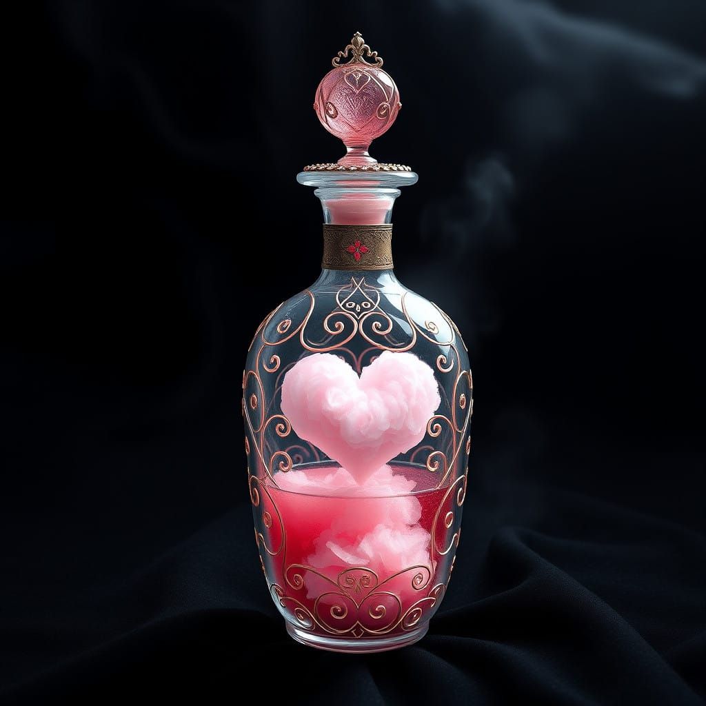 Elegant Glass Bottle with Rose-Tinted Love Potion