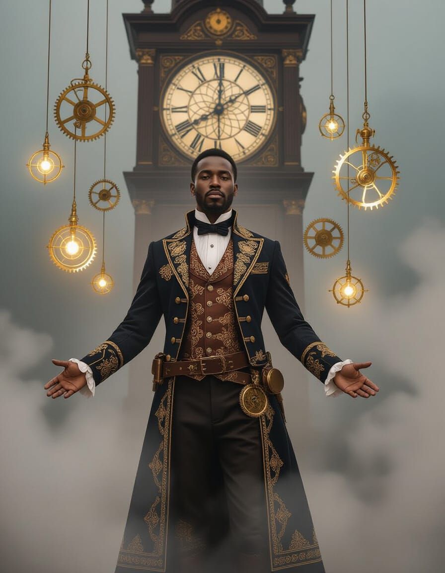 Steampunk Timekeeper in Mist, Victorian Style