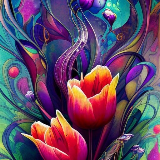 Cosmic Tulips: A Hyperdetailed Digital Illustration