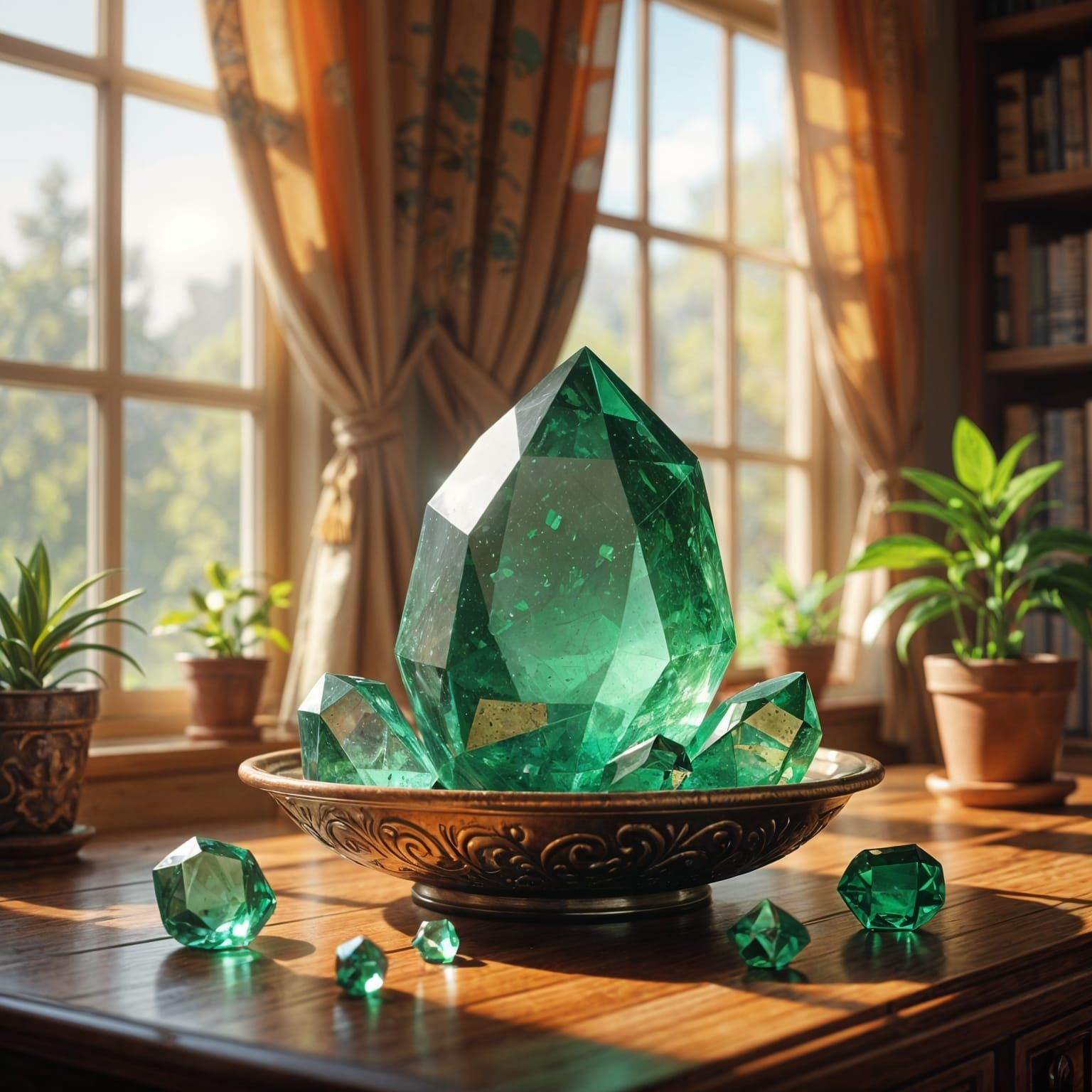 Green Sillimanite Crystal in Library: Detailed Matte Paintin...