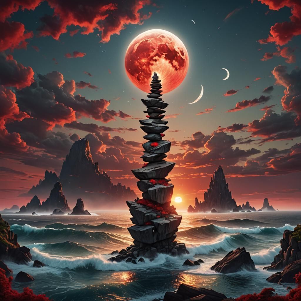 Surreal Yin Yang Sun Moon Inukshuk Sunset