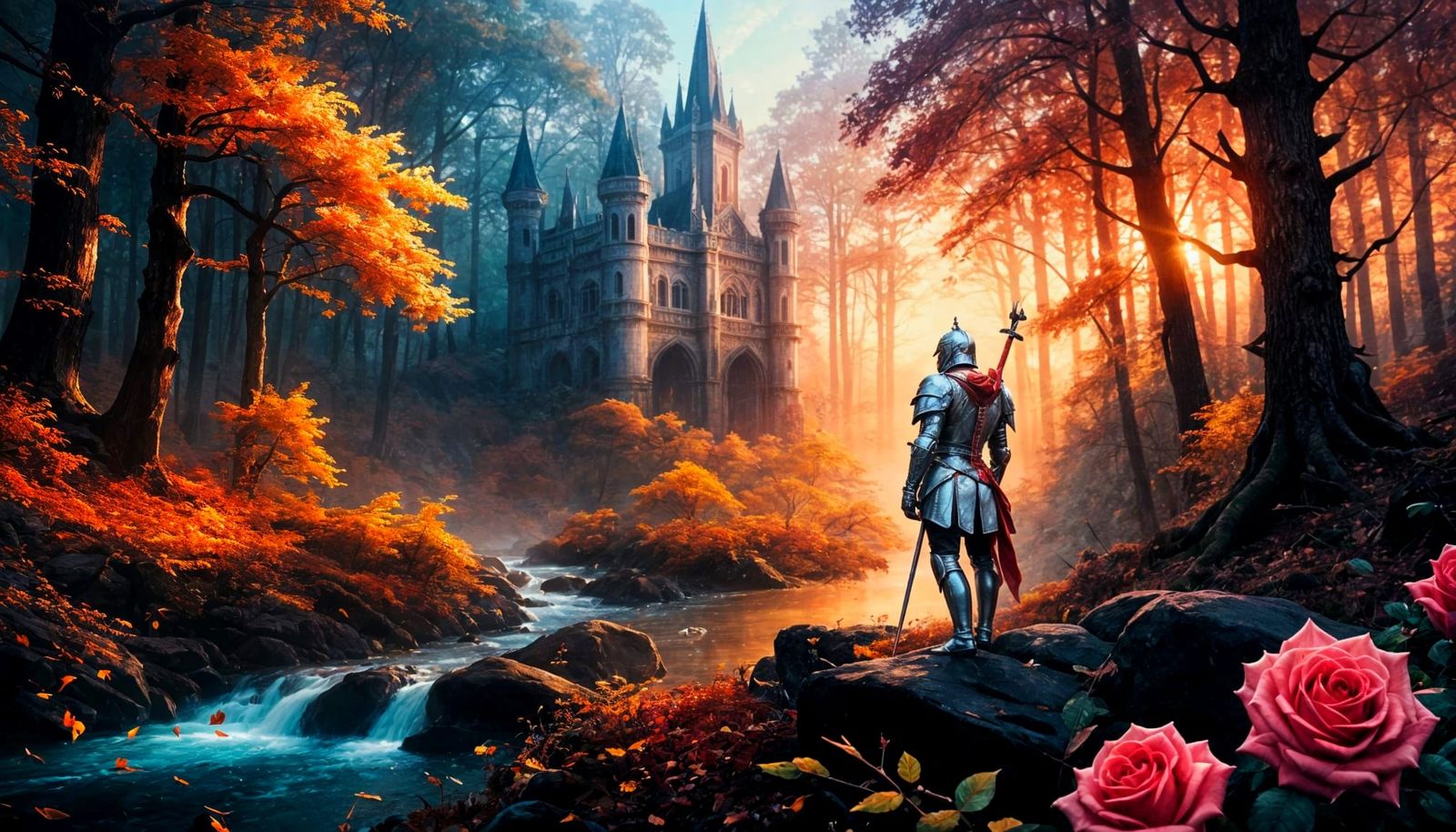 Noble Knight in Autumn Forest, Sfumato Style