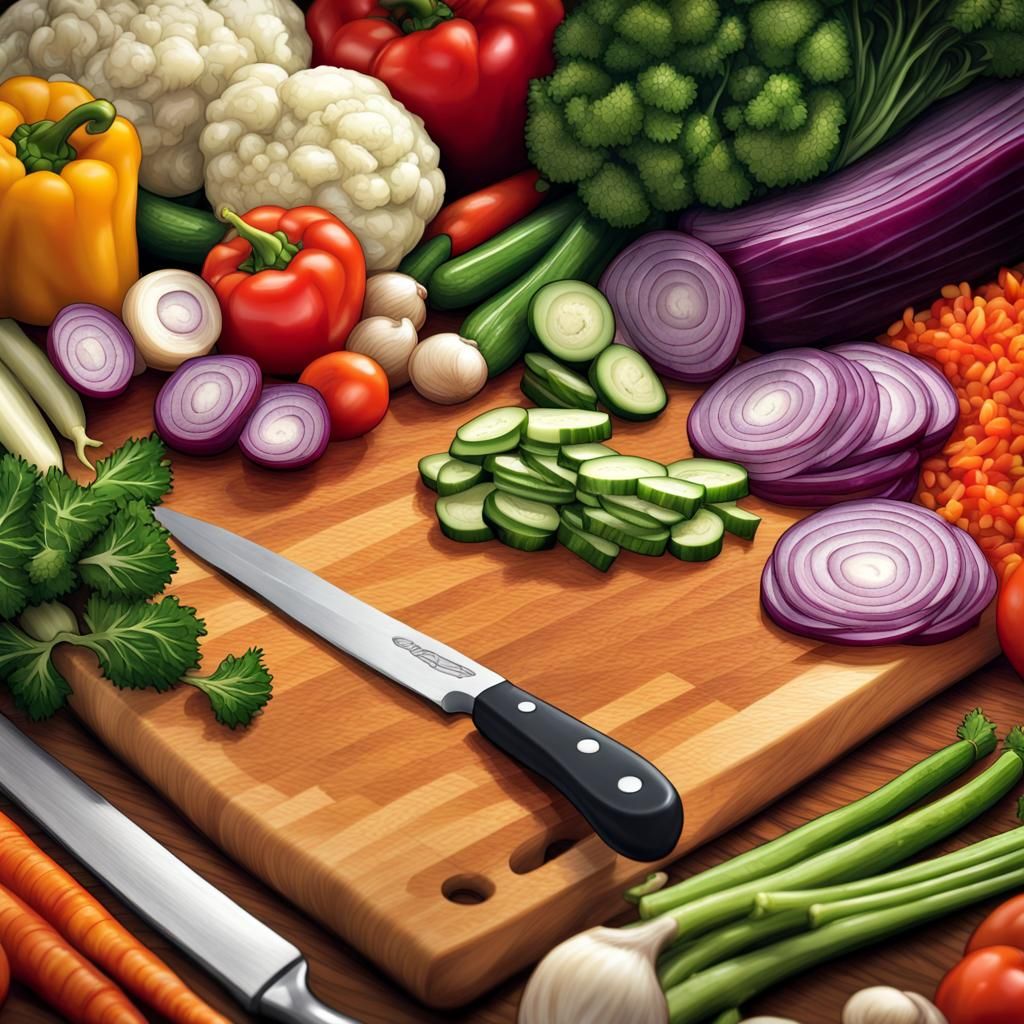 Vegetables Prepared on Cutting Board, Close-Up