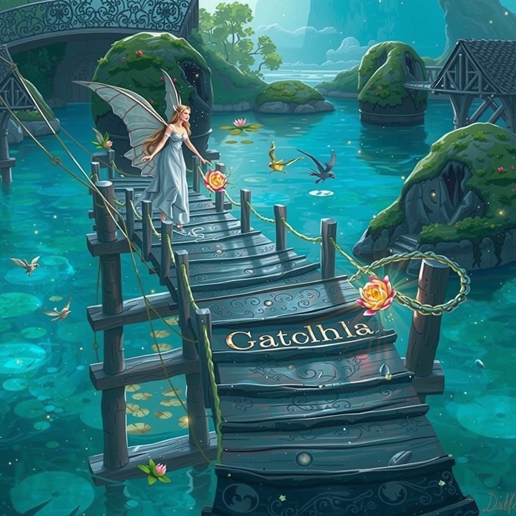 Whimsical Bridge Over Crystal Waters in Enchanted Realm