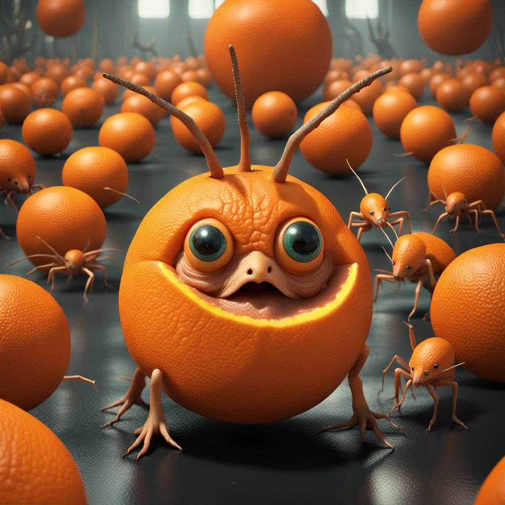 Enormous Inhabited Orange, Surreal Digital Rendering