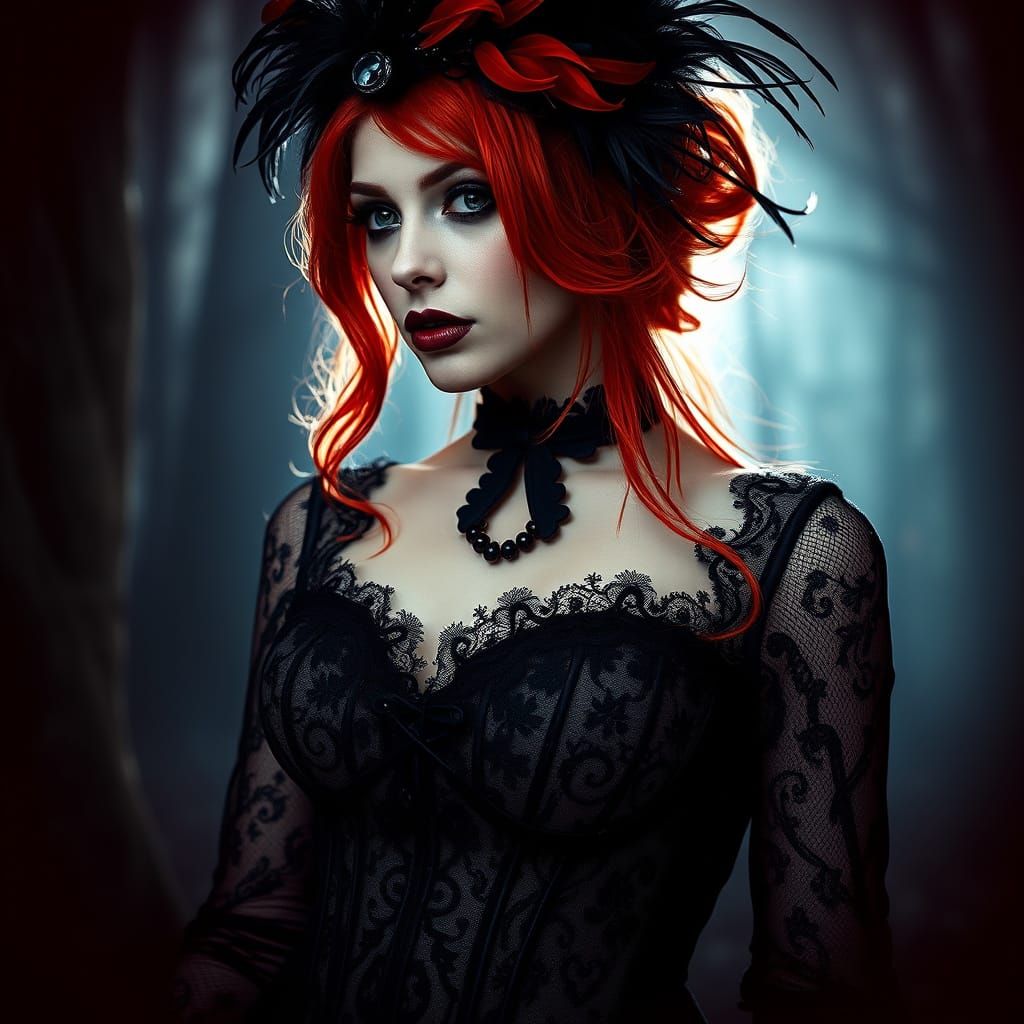 Gothic Woman in Misty Forest Twilight Portrait