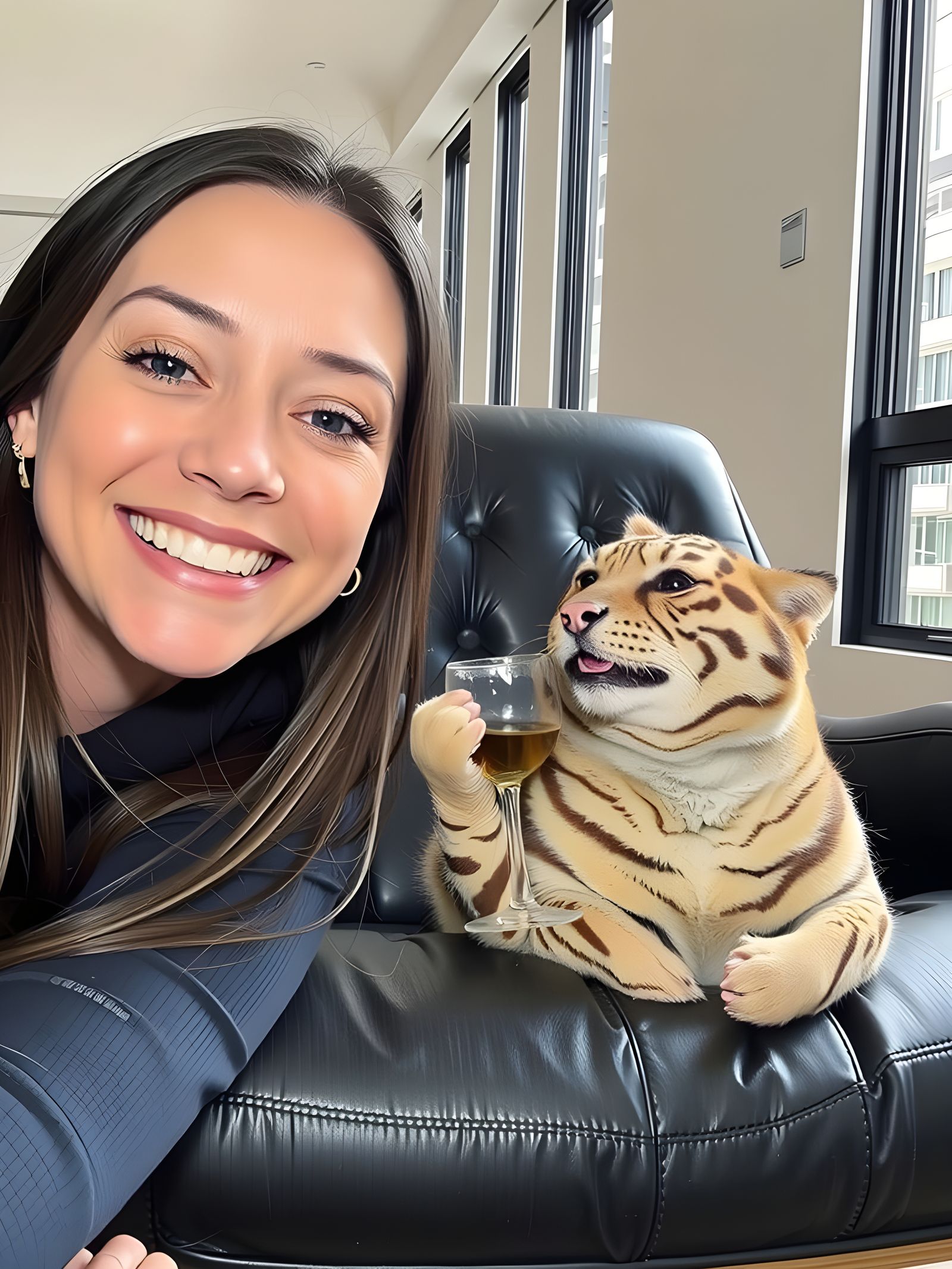 Modern Woman Enjoying a Drink in a Light-Filled Living Room