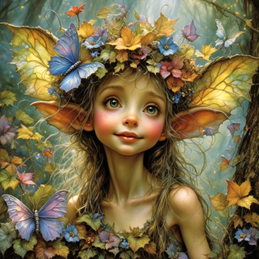 Cute Fairy Sprinkling Glittery Dust in Spring Forest