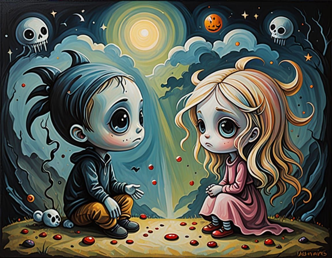 Nightmares Versus Dreams Duality Oil Painting