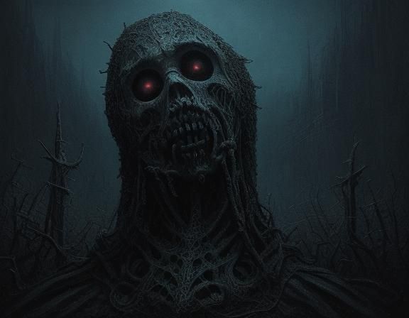 Ethereal Terror: Hooded Executioner in a Crowded, Blood-Soak...