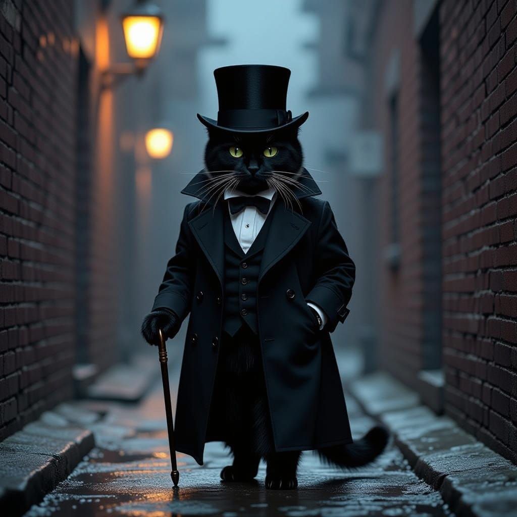 Dapper Cat in Smoky Alleyway Film Noir Style