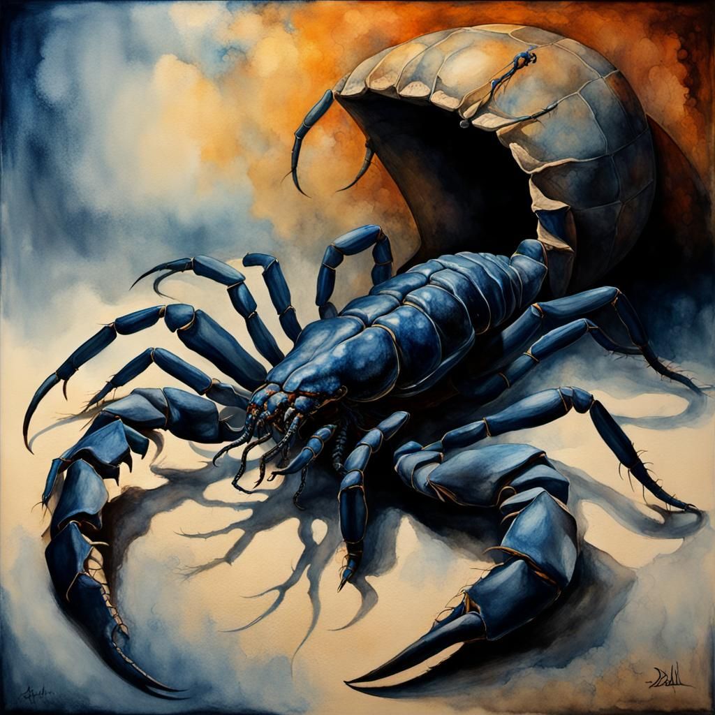 Distorted Watercolor Scorpion with Open Pincers