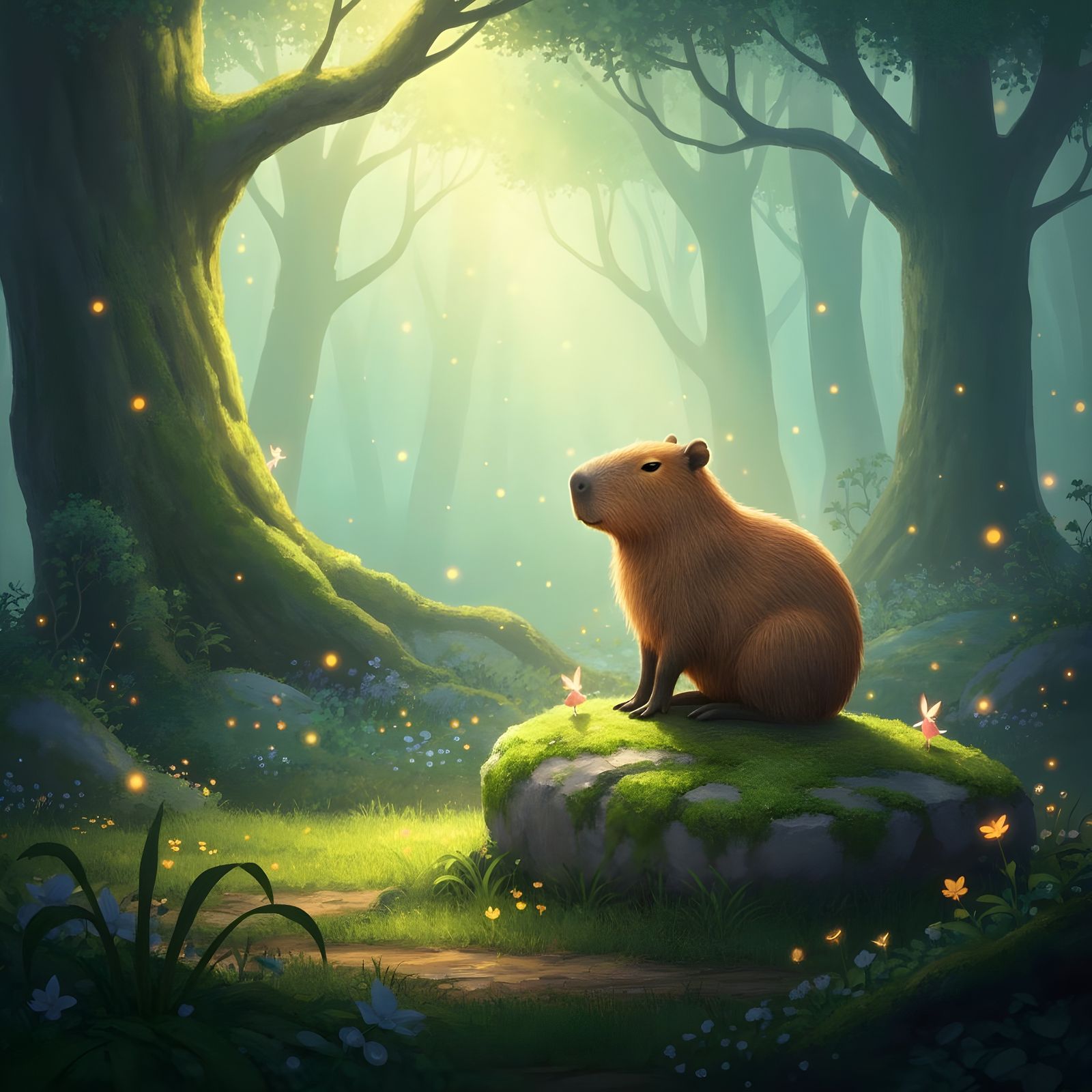 Capybara in Enchanted Forest: Painterly Concept Art