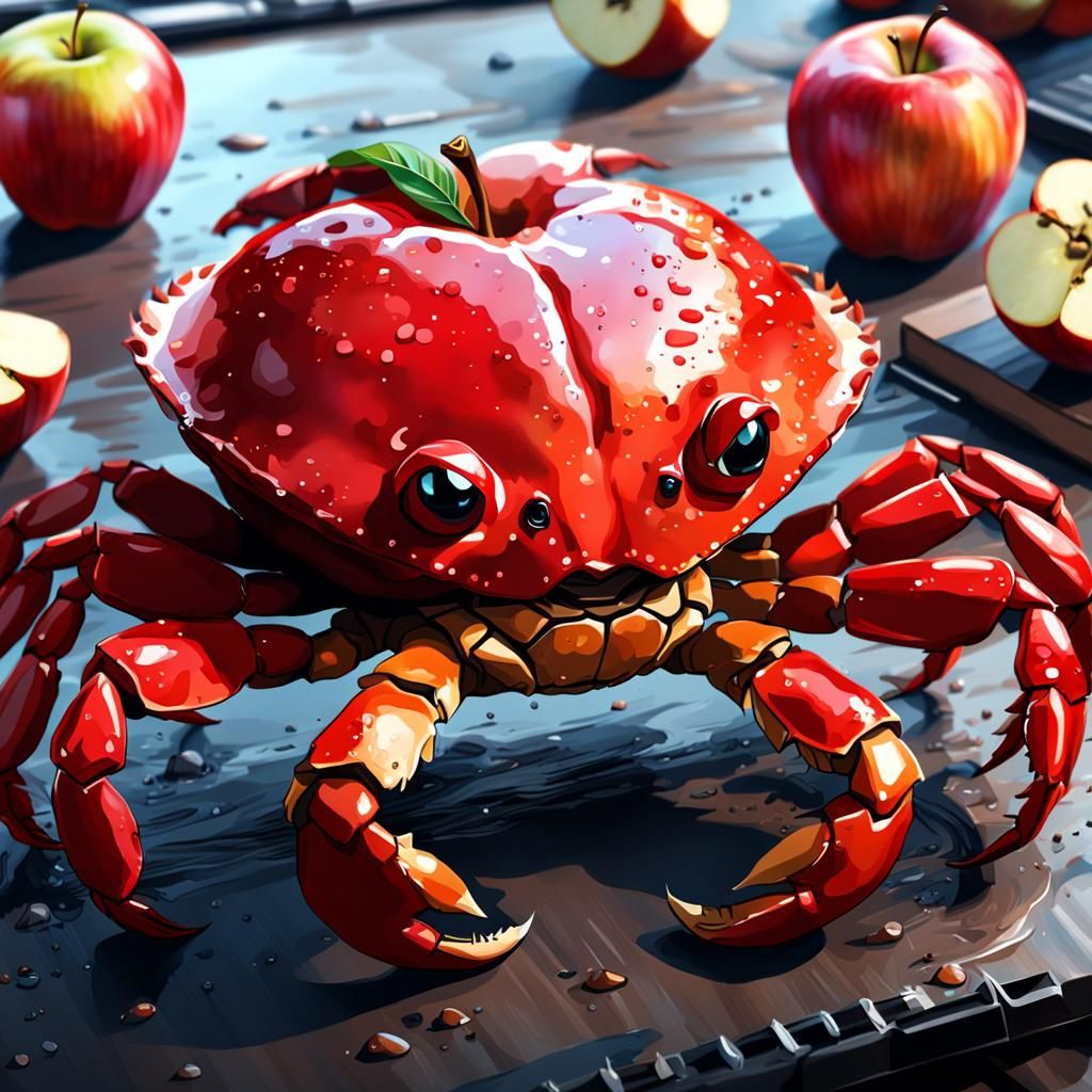 Crab Shaped Red Apple Gouache Concept Art