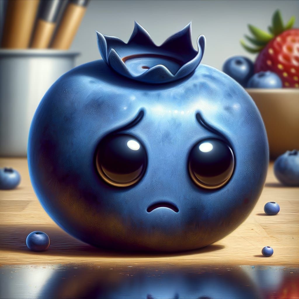 Sad Blueberry Character as Oil Painting