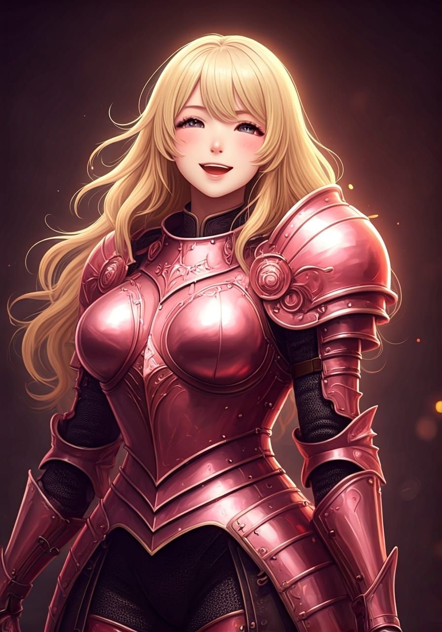 Joyful Pink Knight in Anime-Inspired 3D Realm