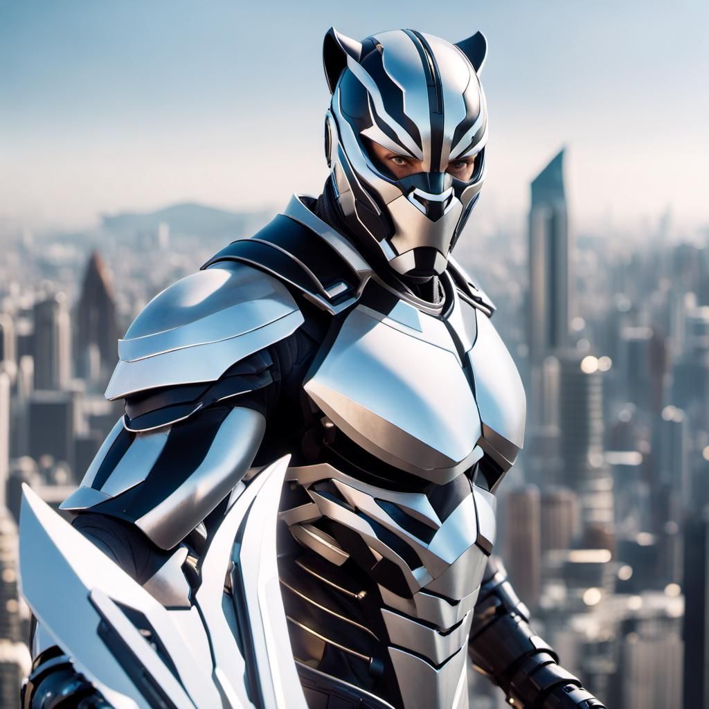 Android Warrior King Soars Over Future City