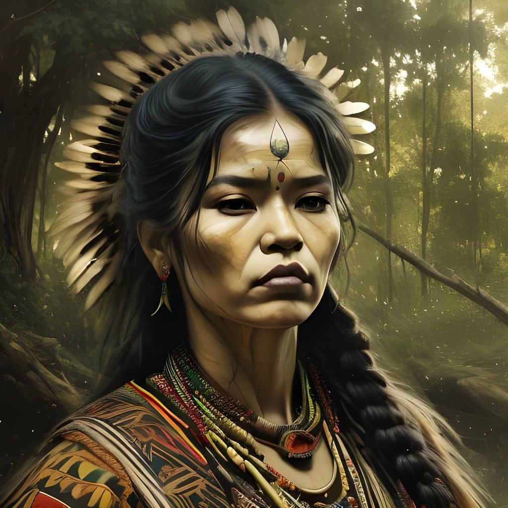 Indigenous Woman Portrait in Brushed Charcoal Style