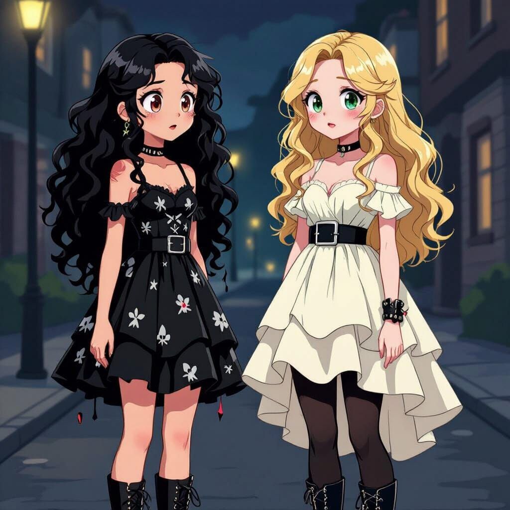Scared Teenage Girls at Zombie Prom in Anime Style