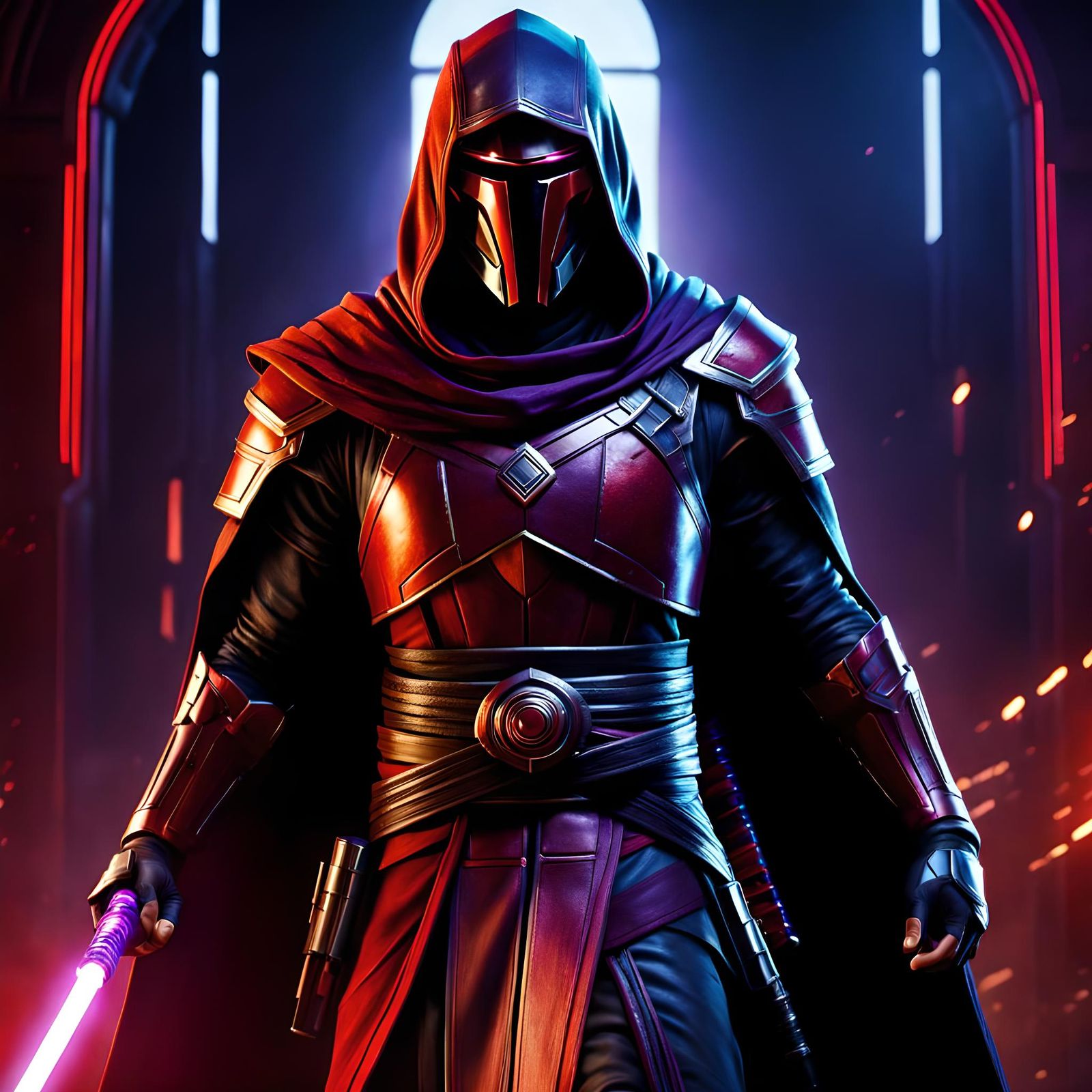 Darth Revan Portrait with Lightsabers in Photorealistic Styl...