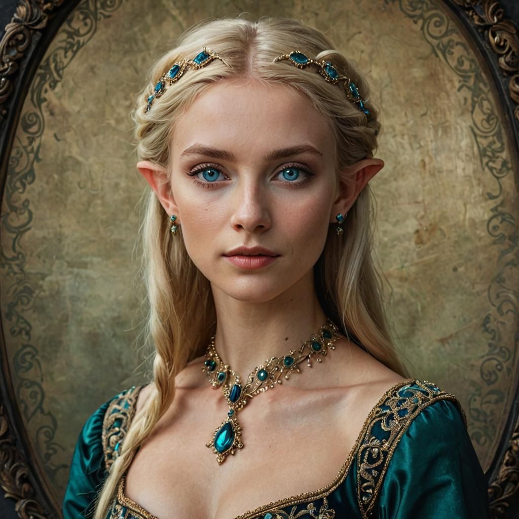 Elf Woman Portrait in Emerald Gown