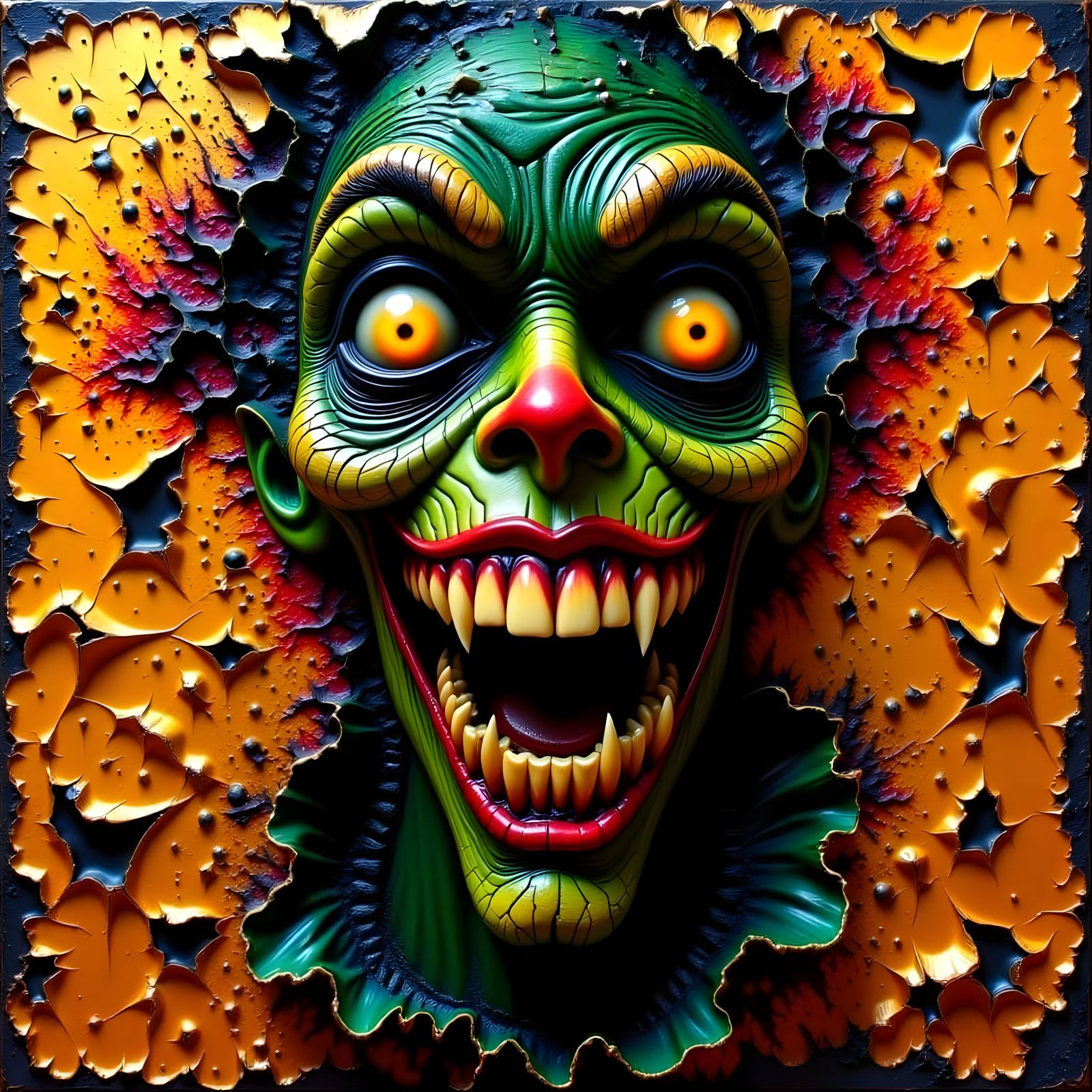 Haunted Kintsugi Witch Portrait with Gold Repair