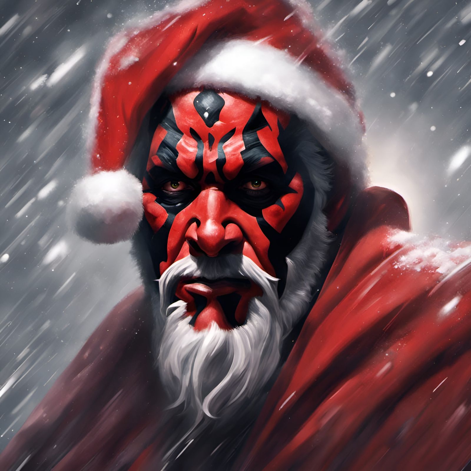 Darth Maul as Santa in Digital Illustration Style